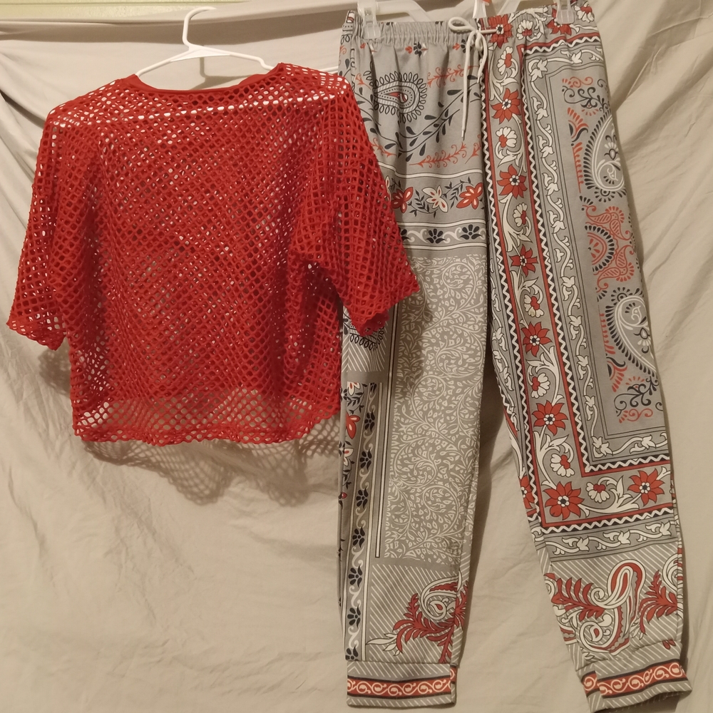 Elegant Red and Gray Women's Jogger Set